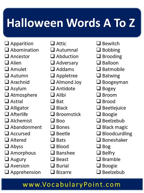 List Of Halloween Vocabulary Words In English - Vocabulary Point
