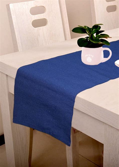 Get Cotton Navy Blue Unidyed Ribbed Table Runner (Size 33 X 180 Cms ...