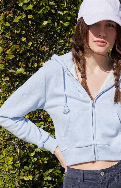 John Galt Light Blue Zip Up Cropped Hoodie | PacSun