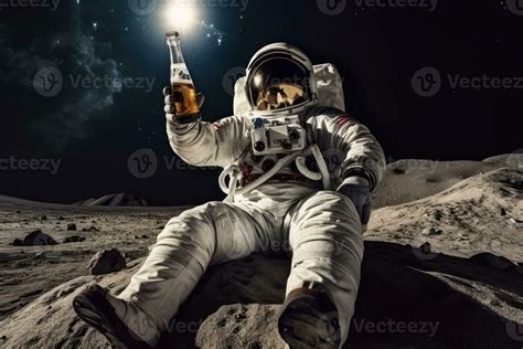 Astronaut sitting on the moon drinking beer, i Generative AI 31699033 ...