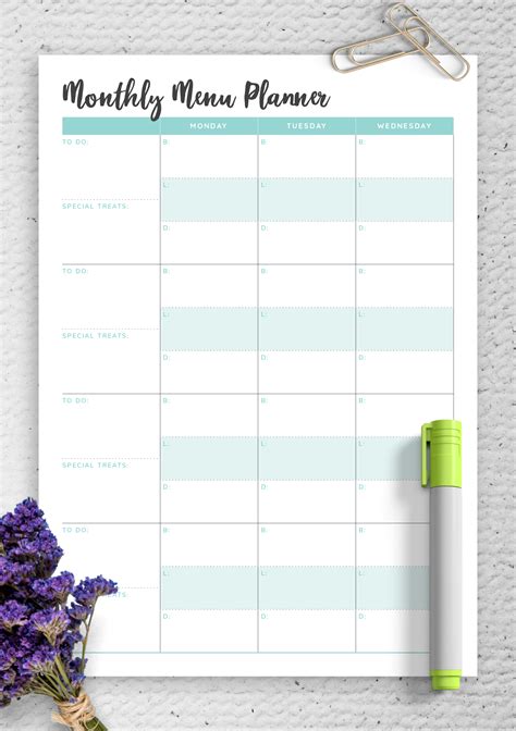 Free Monthly Meal Planner Template