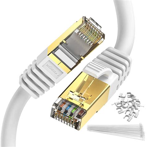 Cat 8 Ethernet Cable White 15 ft Zosion RJ45 Connector Double Shielded ...