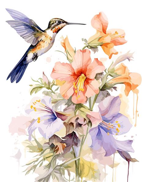 Premium Vector | Watercolor hummingbird and flower