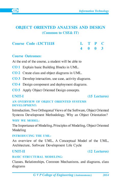 OOAD - OBJECT ORIENTED ANALYSIS AND DESIGN (Common to CSE& IT) Course ...