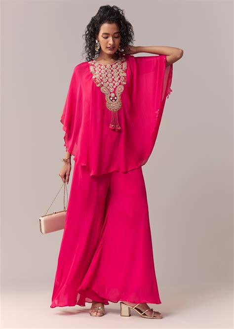 Buy Rani Pink Zardosi Cape Co-ord Set | KALKI Fashion India