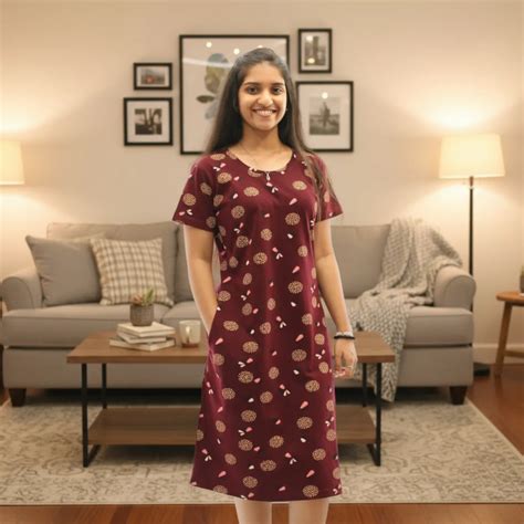 Dark Maroon Cotton Short Nighty for Women | Pocket | YouthIconz