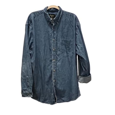 Vintage Eddie Bauer Shirt Men's XL Blue Denim Jean... - Depop