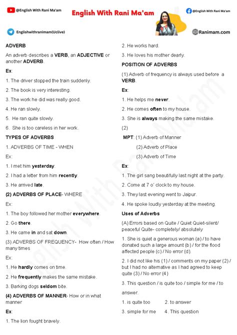 Adverb Types and Usage: Grammar Notes for Home (Grammar Batch) 7 PDF ...