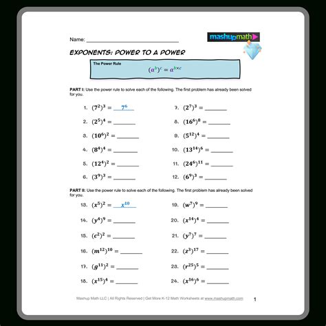 Multiplication and Division of Exponents Worksheet | Multiplication Worksheets