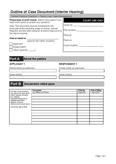 Case Outline - Family Law Interim Hearing Document - Studocu