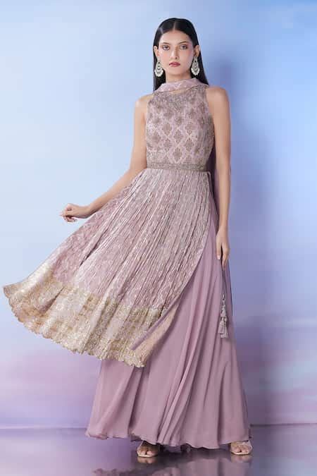 Buy Purple Kurta Silk Embroidered Sequin Round And Thread Anarkali ...