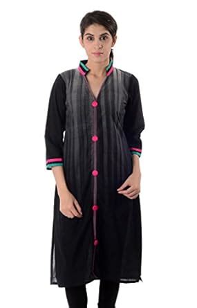 Buy SheetKart Disha Women's 3/4 Self Design Straight Kurta Black at ...