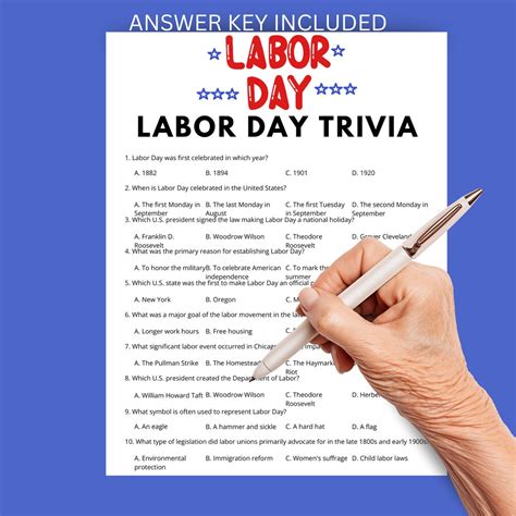 Labor Day Trivia Printable | United States Labor Day Quiz Game | US ...