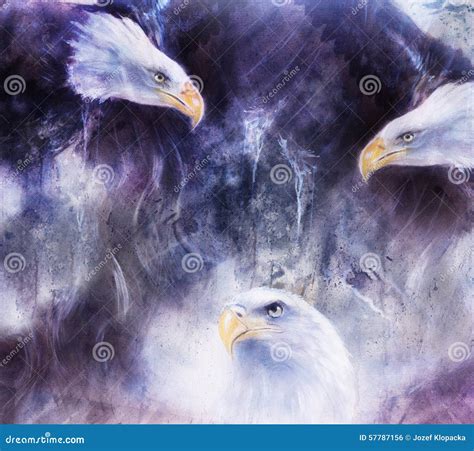 Beautiful Painting of Eagles on an Abstract Background Collage.. Stock Illustration ...