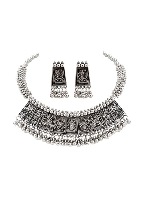 VENI Oxidised Hasli Choker Silver Plated Necklace for Women Girls ...