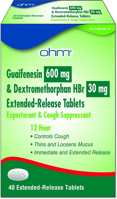 Buy Ohm Guaifenesin Tablets, 600mg Guaifenesin, 30mg Dextromethorphan ...