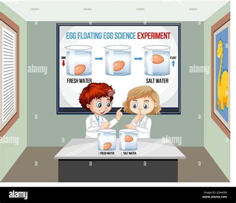 Science Experiment with test eggs for freshness illustration Stock ...