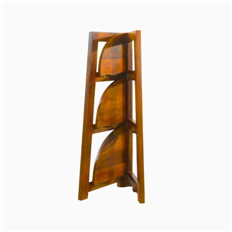 Folding Corner(Small) Book Rack in Honey Finish – Solid Wood Decor