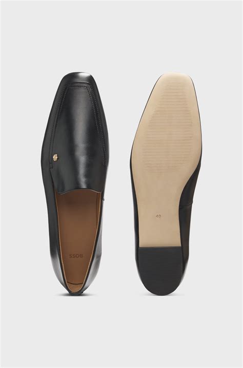 BOSS - Leather loafers with Double B monogram trim - Black