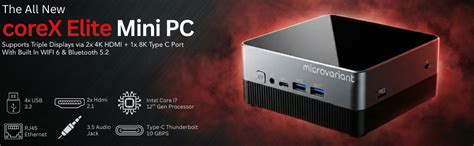 MICROVARIANT coreX Elite Mini PC i7-1280P 12th Gen, Triple 4k Display ...
