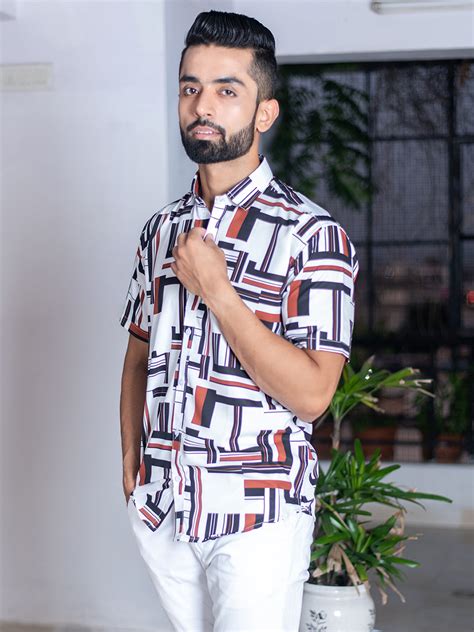 Buy Crepe Multicolor Half Sleeves Abstract Printed Shirt | Tistabene