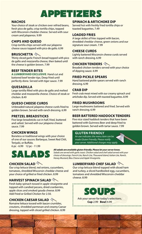 Menu for Lumberyard Bar & Grill in Marshfield, WI | Sirved