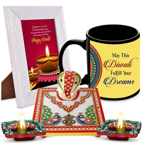 Alwaysgift Happy Diwali Gift 2 Diyas, Chowki Ganesha ji, Quotation ...