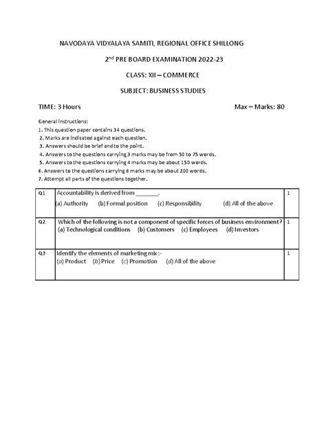 B Studies - Imp - NAVODAYA VIDYALAYA SAMITI, REGIONAL OFFICE SHILLONG 2 ...