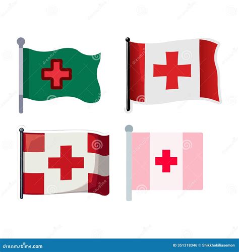 A Set of Flags with Red Cross Designs. Stylized Flags Featuring Red ...