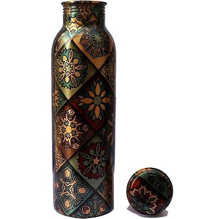 R Ayurveda Copper copper Water Bottle, 1000ml, Set of 1, Green Print ...