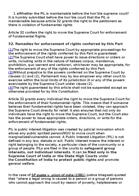 PIL Maintainability & Article 32: A Study on Fundamental Rights - Studocu