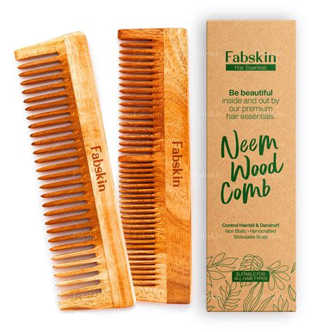 Buy Fabskin Neem Wooden Comb For Men & Women | Set Of 2 | Detangling ...