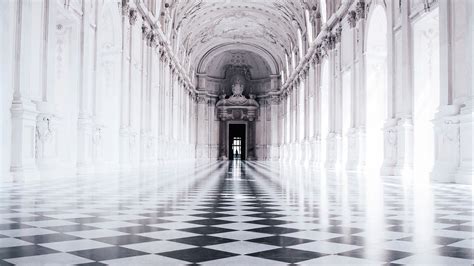 Download wallpaper 1920x1080 corridor, tile, chessboard, palace ...