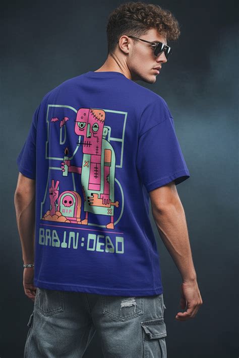 Braindead Royal Blue Oversized Printed T-shirt – Veirdo