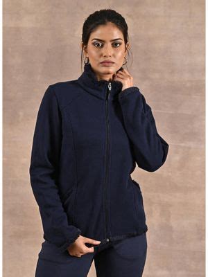 Buy Lakshita Navy High-Neck Long Sleeve Sherpa Fur Jacket Online