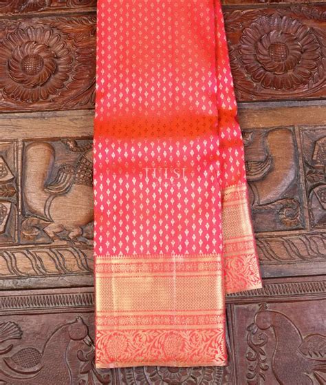 Buy Orangish Pink Kanjivaram Silk Saree T640198