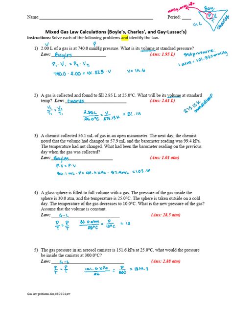 Image result for Gas Laws Practice Worksheet