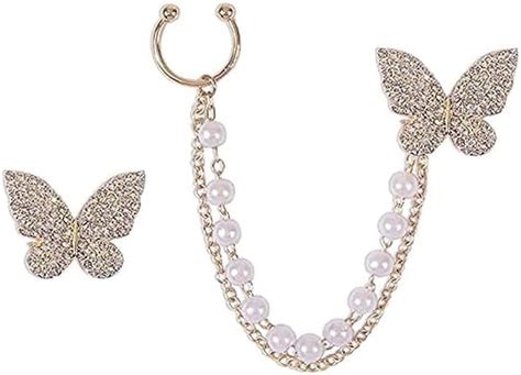 Vembley Earrings For Women Butterfly Ear Cuff Crawler AD & Pearl Gold ...