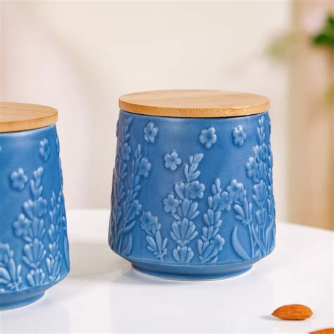 Multipurpose Floral Ceramic Jar Set Of 2 Blue Online - Premium Jar With ...