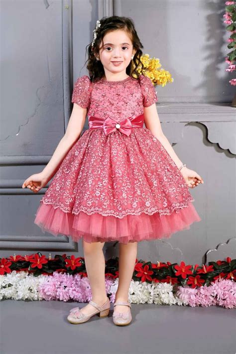 Peach Embroidered Frock With Bow Embellished For Girls – Lagorii Kids