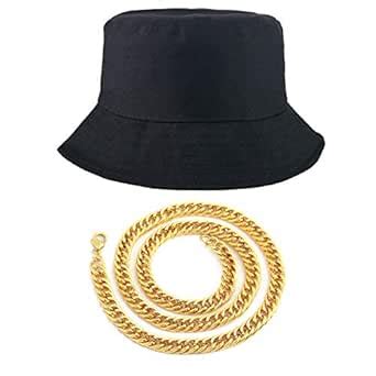 Weahre 80s/90s Hip Hop Costume Kit - Cotton Bucket Hat + Gold Chain ...