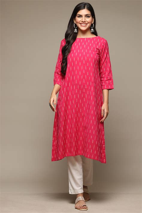 Fuschia Cotton IKAT Straight Yarndyed Kurta
