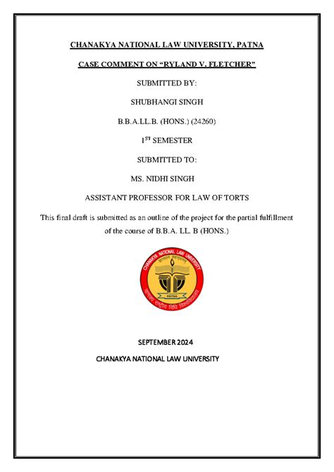 Law of torts - case comment project - CHANAKYA NATIONAL LAW UNIVERSITY ...