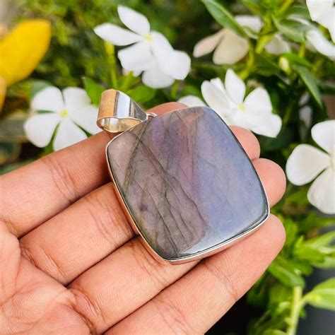 Buy Natural Purple Labradorite Pendant 92.5 Silver Handmade Online in ...