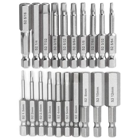 Gasea 20pcs Hex Head Allen Wrench Drill Bit Set 2.3" Long 1/4" Shank ...