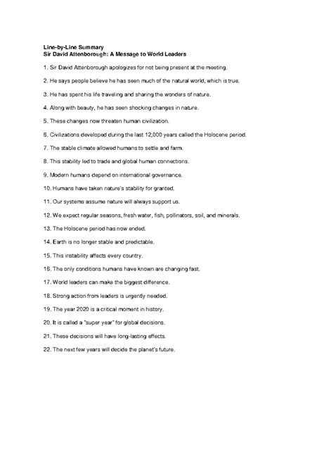 Summary of Sir David Attenborough's Message to World Leaders - Studocu