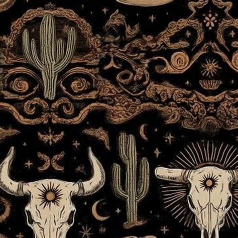 Western Peel and Stick Wallpaper 23.6in x 9.8ft Southwestern Desert Skull Moons Sun Details ...