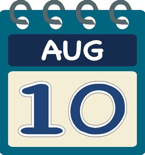 Flat icon calendar 10 of August. Date, day and month. Vector ...