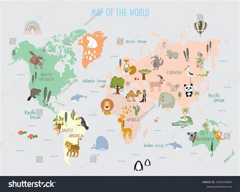 Animals World Map Kids Wallpaper Design Stock Vector (Royalty Free ...
