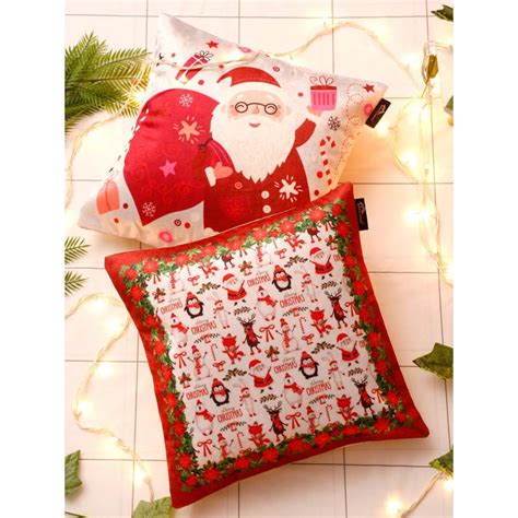Buy HOSTA HOMES Red and White Christmas Theme Velvet Square Cushion ...